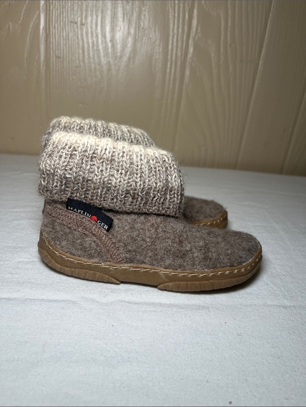 Haflinger Fidelius Yuki children’s Tan Brown Wool slipper Boots with Cream Cuff